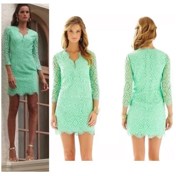 Lilly Pulitzer Meryl Dress Poolside Mint Green Diamond Lace - Picture 1 of 12